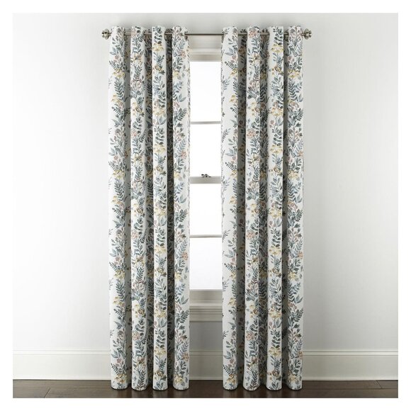 NEW Linden Street Blackout Single Curtain Panel Multi Floral Green Blue 50x108 - Picture 1 of 10